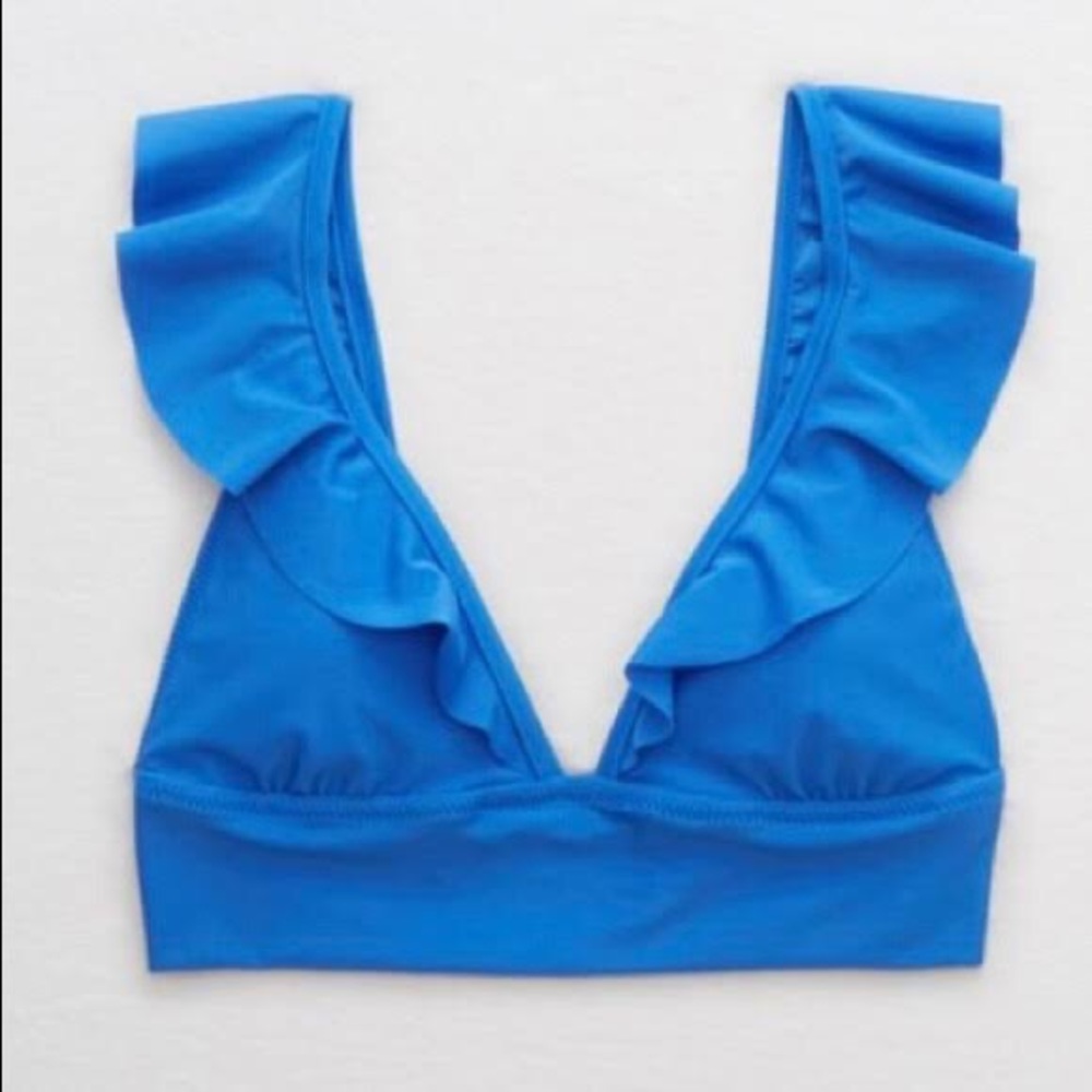 Aerie Swim | ruffled long line bikini top | blue